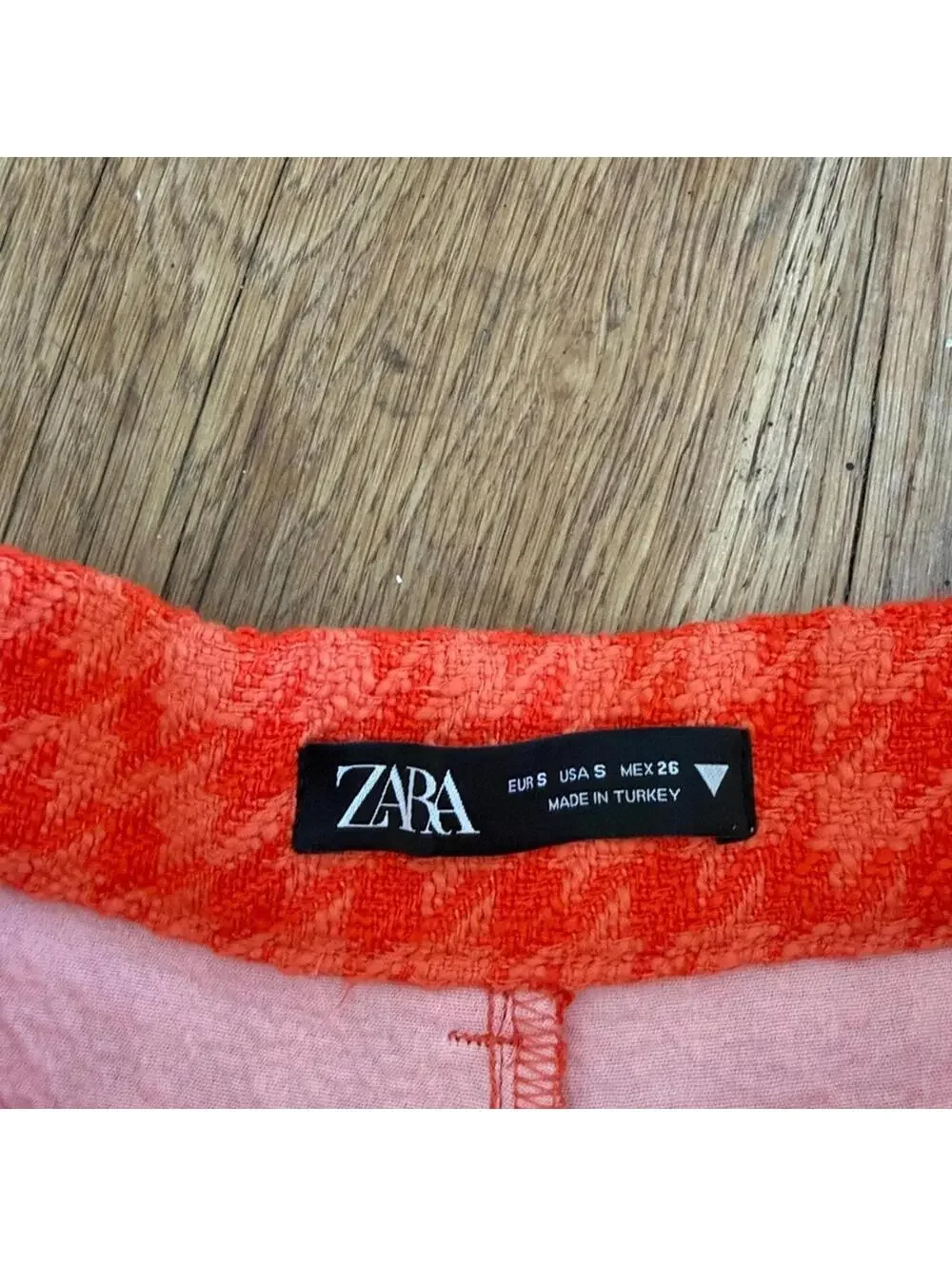 ZARA Orange High Waisted Tweed Plaid Shorts Size Small
